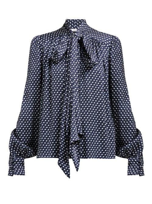 Matchesfashion.com Erdem - Lucien Polka Dot Print Crepe Blouse - Womens - Navy White