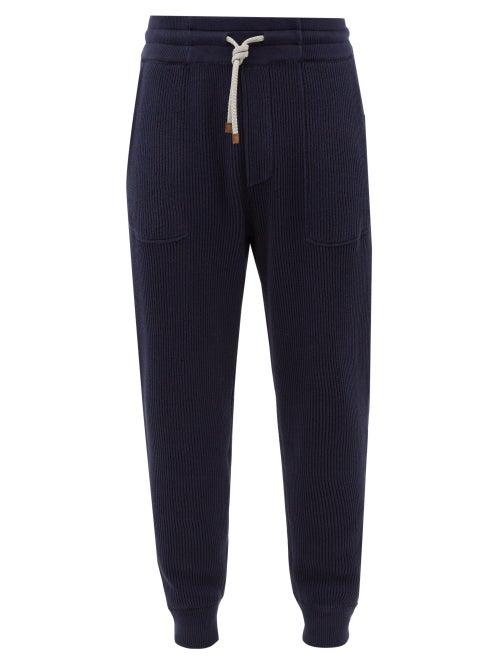 Brunello Cucinelli - Rib-knitted Cotton Track Pants - Mens - Navy