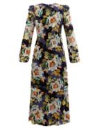 Matchesfashion.com Rodarte - Floral-print Silk-blend Devor-velvet Gown - Womens - Navy Print