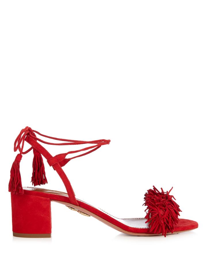 Aquazzura Wild Thing Fringed Block-heel Suede Sandals