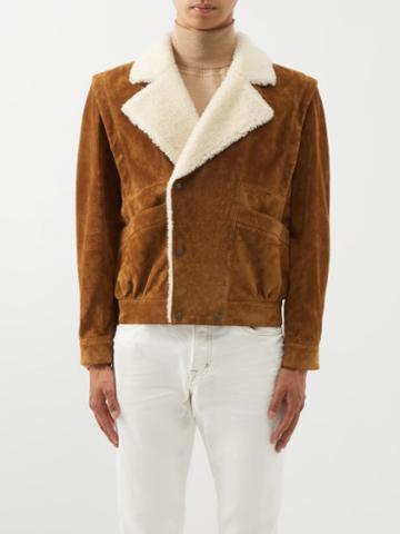 Saint Laurent - Shearling-collar Suede Jacket - Mens - Brown White