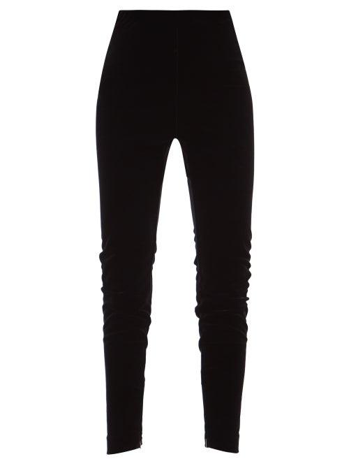 Saint Laurent - Zip-cuff Velvet Leggings - Womens - Black