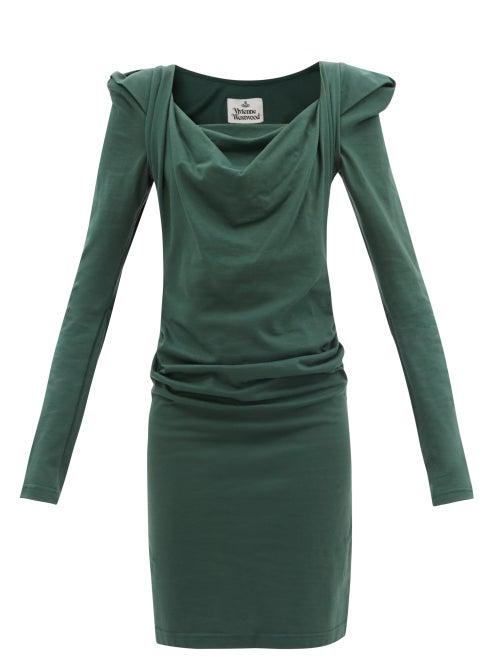 Ladies Rtw Vivienne Westwood - Elizabeth Cowl-neck Cotton-jersey Dress - Womens - Green