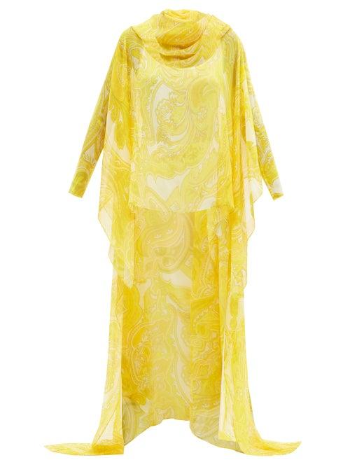 Matchesfashion.com Etro - Mondello Hooded Paisley-print Silk-chiffon Poncho - Womens - Yellow Multi