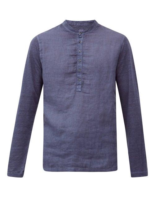 Matchesfashion.com 120% Lino - Linen Henley Top - Mens - Navy