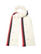 Matchesfashion.com Gucci - Star And Web Striped Wool Blend Scarf - Womens - White
