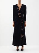 Gucci - Ruffle-trim Velvet Maxi Dress - Womens - Black