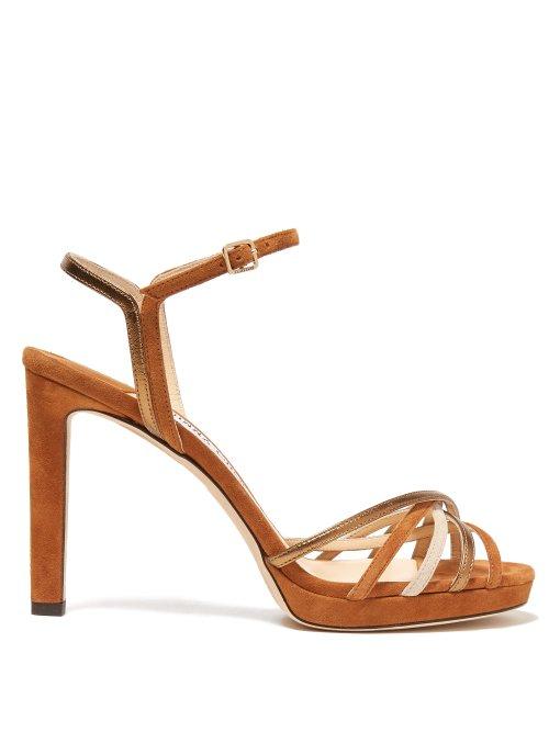 Matchesfashion.com Jimmy Choo - Lilah Crossover Strap Suede Sandals - Womens - Tan Gold