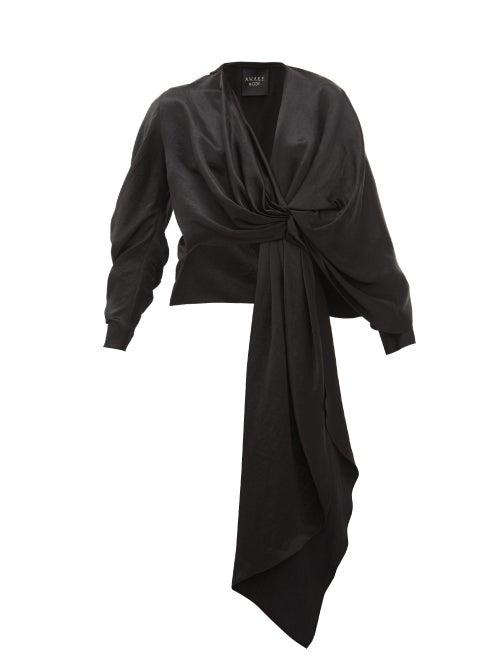 Matchesfashion.com A.w.a.k.e. Mode - Dramatic Draped Satin Top - Womens - Black