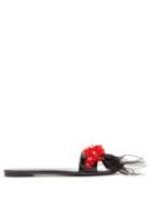 Matchesfashion.com Simone Rocha - Feather And Bead Trimmed Leather Slides - Womens - Black Red