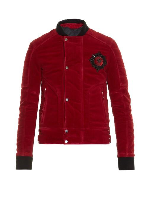 Balmain Badge-embellished Velvet Bomber Jacket