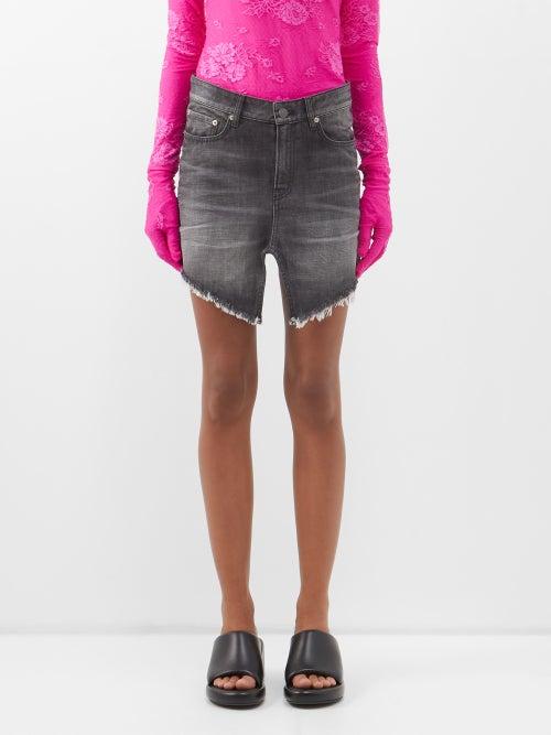Balenciaga - Slit-hem Denim Mini Skirt - Womens - Black White