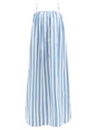 Ladies Rtw Ganni - Square-neck Striped Organic-cotton Midi Dress - Womens - Blue White
