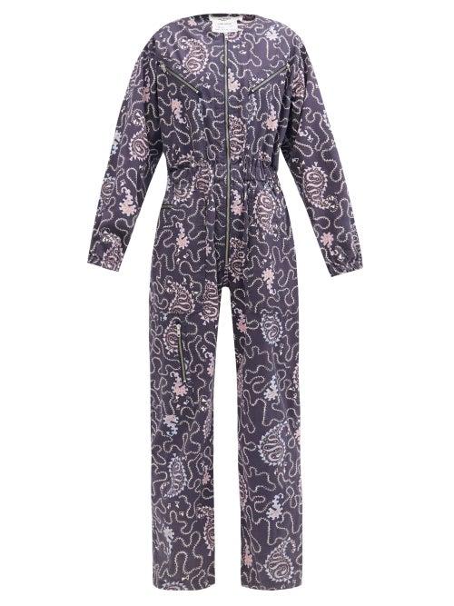 Matchesfashion.com Isabel Marant Toile - Nilaney Zipped Paisley-print Canvas Jumpsuit - Womens - Navy