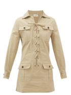 Matchesfashion.com Saint Laurent - Safari Cotton-gabardine Mini Dress - Womens - Beige