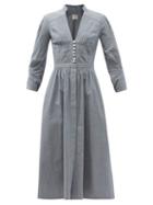 Matchesfashion.com Zeus + Dione - Flora Striped Denim Midi Dress - Womens - Blue
