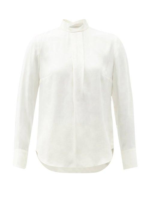 Matchesfashion.com Cefinn - Riley High-neck Camouflage-jacquard Blouse - Womens - Cream