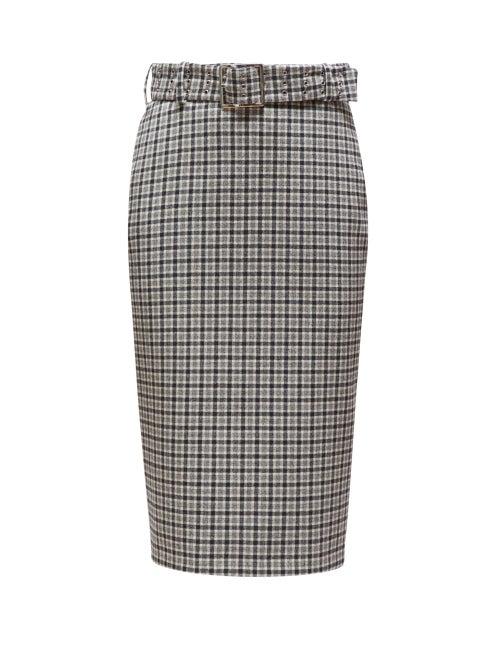 Matchesfashion.com Altuzarra - Rice Belted Checked Pencil Skirt - Womens - Black White
