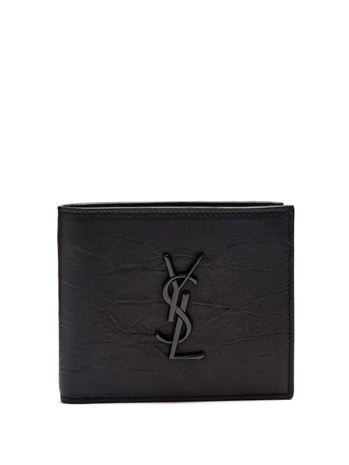 Saint Laurent Monogram Crocodile-effect Bi-fold Leather Wallet