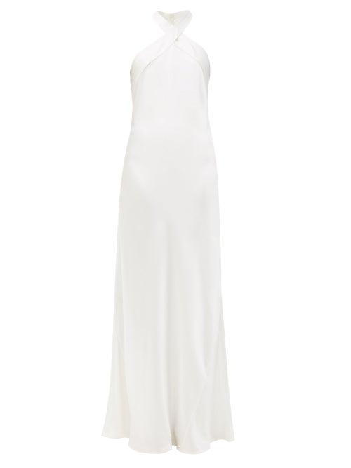 Matchesfashion.com Galvan - Monaco Halter-neck Silk-satin Gown - Womens - White