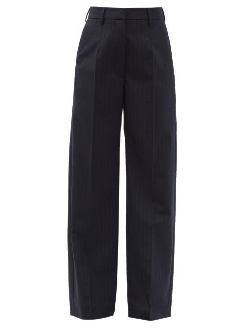 Matchesfashion.com Mm6 Maison Margiela - High-rise Pinstriped Straight-leg Trousers - Womens - Navy Stripe