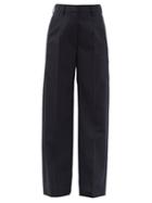 Matchesfashion.com Mm6 Maison Margiela - High-rise Pinstriped Straight-leg Trousers - Womens - Navy Stripe