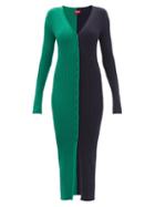 Ladies Rtw Staud - Shoko Buttoned Ribbed-knit Dress - Womens - Green Navy