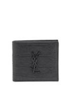 Saint Laurent - Ysl-plaque Crocodile-effect Leather Bifold Wallet - Mens - Black
