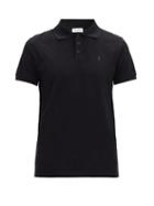 Matchesfashion.com Saint Laurent - Ysl-logo Cotton-blend Lurex Polo Shirt - Mens - Black