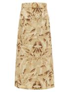 Matchesfashion.com Zimmermann - Super Eight Leaf-print Linen Midi Skirt - Womens - Yellow Print