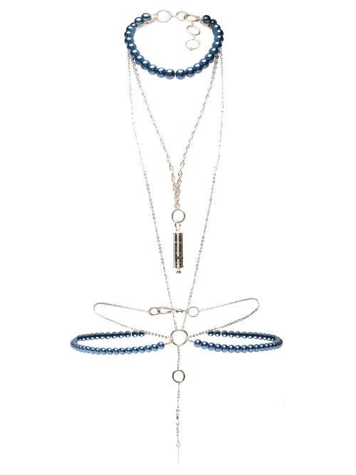 Matchesfashion.com Marine Serre - Whistle-pendant Beaded-chain Harness Belt - Womens - Blue