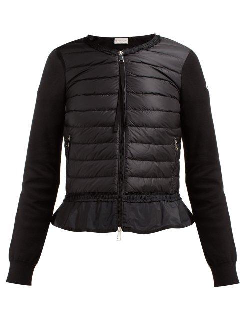 Matchesfashion.com Moncler - Quilted Panel Zip Through Cotton Cardigan - Womens - Black