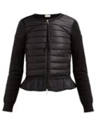Matchesfashion.com Moncler - Quilted Panel Zip Through Cotton Cardigan - Womens - Black