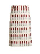 Matchesfashion.com Prada - Lipstick Print Wrap Midi Skirt - Womens - White Print