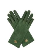 Matchesfashion.com Gucci - Gg Plaque Suede And Leather Gloves - Womens - Green