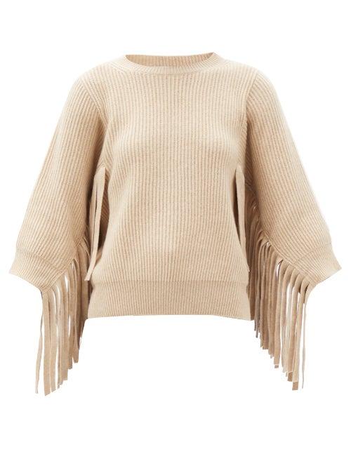 Matchesfashion.com Stella Mccartney - Fringed Rib-knitted Cashmere-blend Sweater - Womens - Cream