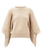 Matchesfashion.com Stella Mccartney - Fringed Rib-knitted Cashmere-blend Sweater - Womens - Cream