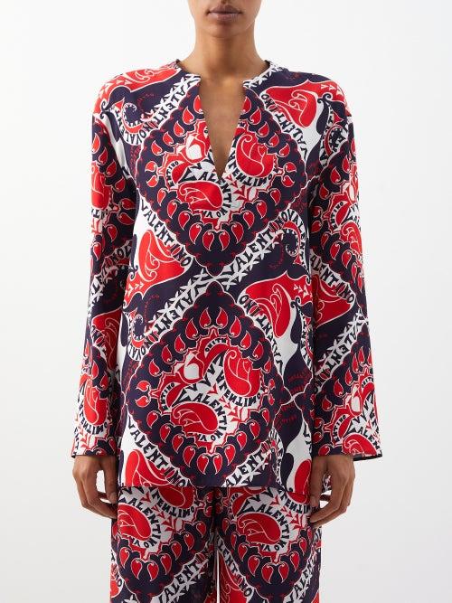 Valentino - Archive Manifesto Bandana-print Silk-cady Top - Womens - Red Multi