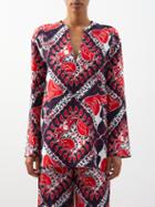 Valentino - Archive Manifesto Bandana-print Silk-cady Top - Womens - Red Multi
