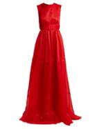 Matchesfashion.com Rochas - Tie Neck Silk Organza Gown - Womens - Red