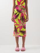 Louisa Ballou - Orchid-print Cotton-blend Midi Skirt - Womens - Yellow Pink