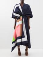 Roksanda - Fadira Asymmetric Printed Cotton Wrap Dress - Womens - Navy Multi
