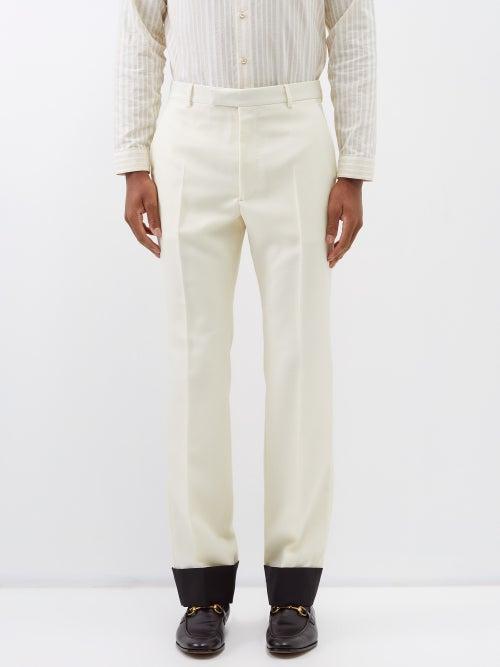 Gucci - Contrast-cuff Wool-blend Suit Trousers - Mens - White Black