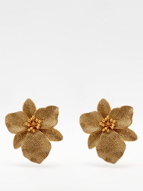 Begm Khan - Singapore Orchid 24kt Gold-plated Clip Earrings - Womens - Gold