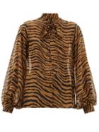 Matchesfashion.com Nili Lotan - Monica Tiger Print Pussy Bow Silk Blouse - Womens - Black Brown