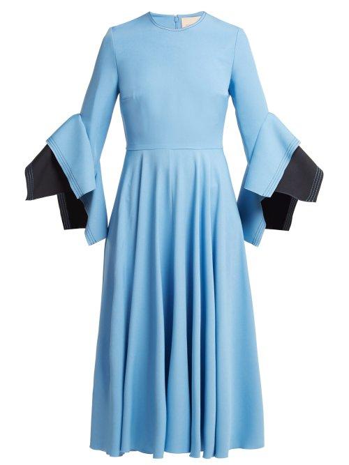 Matchesfashion.com Roksanda - Flared Sleeve Cady Midi Dress - Womens - Light Blue