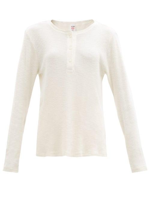 Matchesfashion.com Re/done Originals - Waffle-knit Cotton-jersey Henley Top - Womens - White