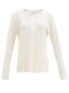 Matchesfashion.com Re/done Originals - Waffle-knit Cotton-jersey Henley Top - Womens - White