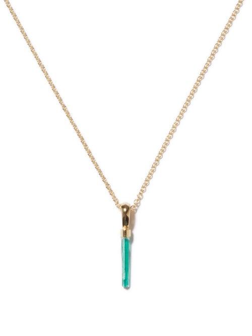 Azlee - Petit Emerald & 18kt Gold Necklace - Womens - Green Gold