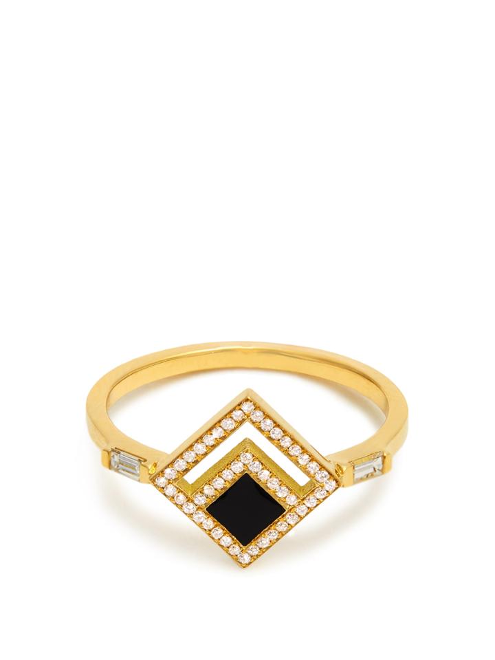 Azlee Eclipse Diamond, Enamel & Yellow-gold Ring
